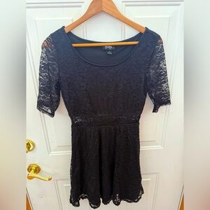Little Black Dress - Women Small - Lace Overlay - Sheer Sleeves And Waist